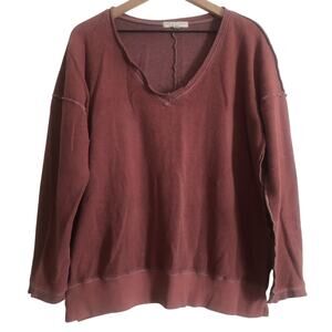 Truly Madly Deeply Dark Mauve Long Sleeves Pullover V-Neck Sweatshirt Sweater